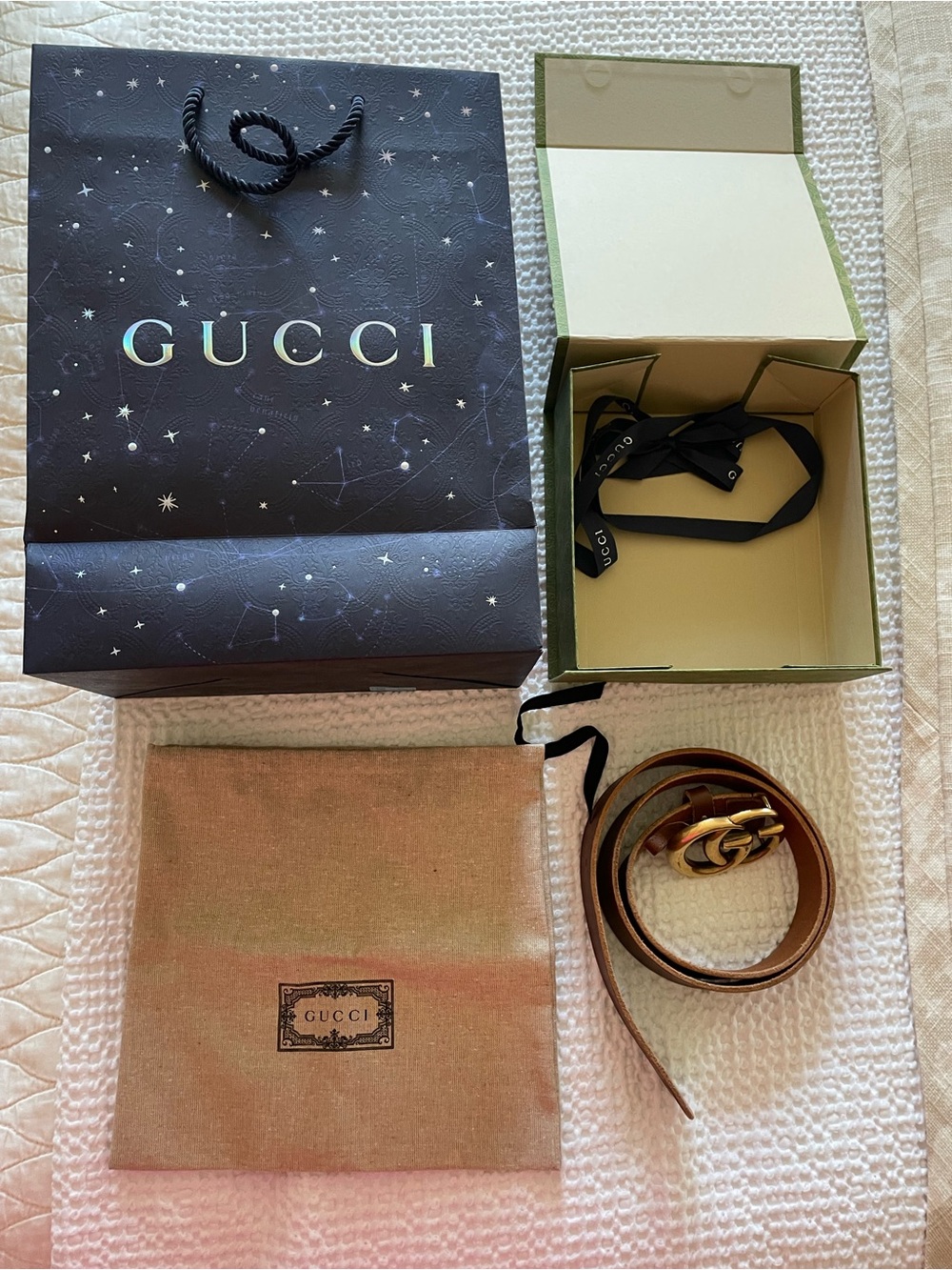 Gucci Brown Leather Belt with Gold Double G Buckle